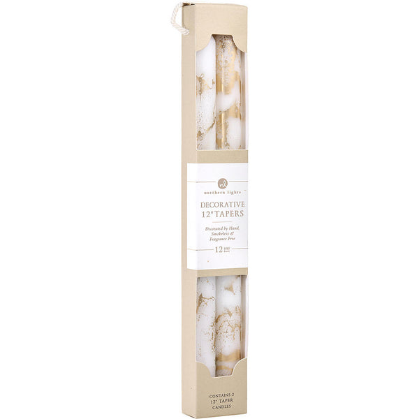 PURE WHITE WITH GOLD by Northern Lights (UNISEX) - 12" DECORATIVE TAPERS (2 PACK)