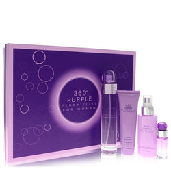 Perry Ellis 360 Purple by Perry Ellis Gift Set -- 3.4 oz Eau De Parfum Spray + .25 oz Mini EDP Spray + 4 oz Body Mist Spray + 3 oz Shower Gel (Women)